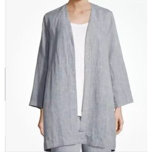 Eileen Fisher Linen Open Cardigan l S in Blue